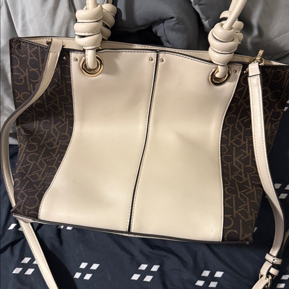 Calvin Klein Cream and Brown Crossbody Bag